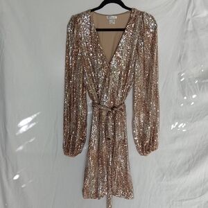 Endless Rose Glittering Long Sleeve Dress in Gold